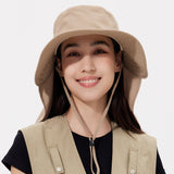 Unisex Wide Brim Sun Protection Bucket Hat with Neck Flap UPF 50+ Fishing Cap