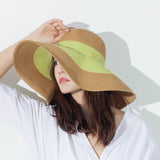 US Stock Women's 5.5 Inches Wide Brim Floppy Foldable Roll up Straw Hat UPF 50+
