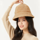 US Stock Faux Fur Cute Bucket Hat Fuzzy Teddy Style Vintage Winter Warm Cap