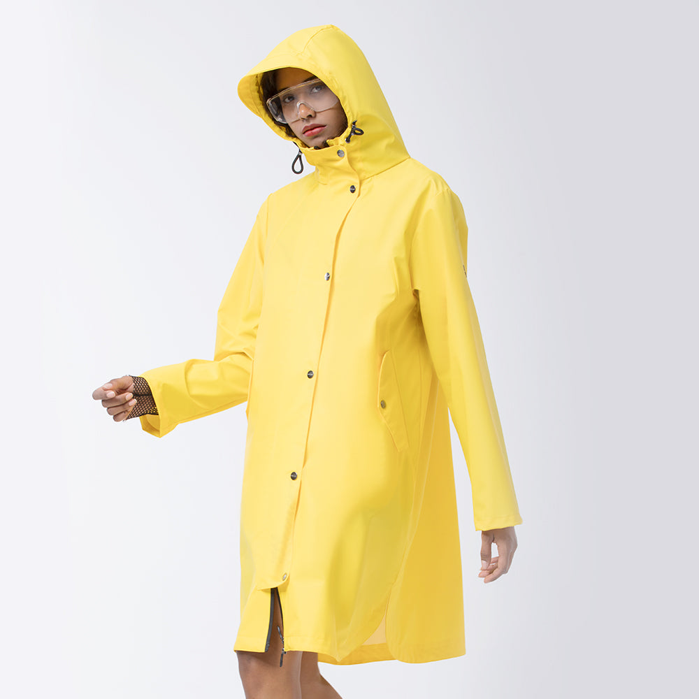 display of yellow waterproof long coat