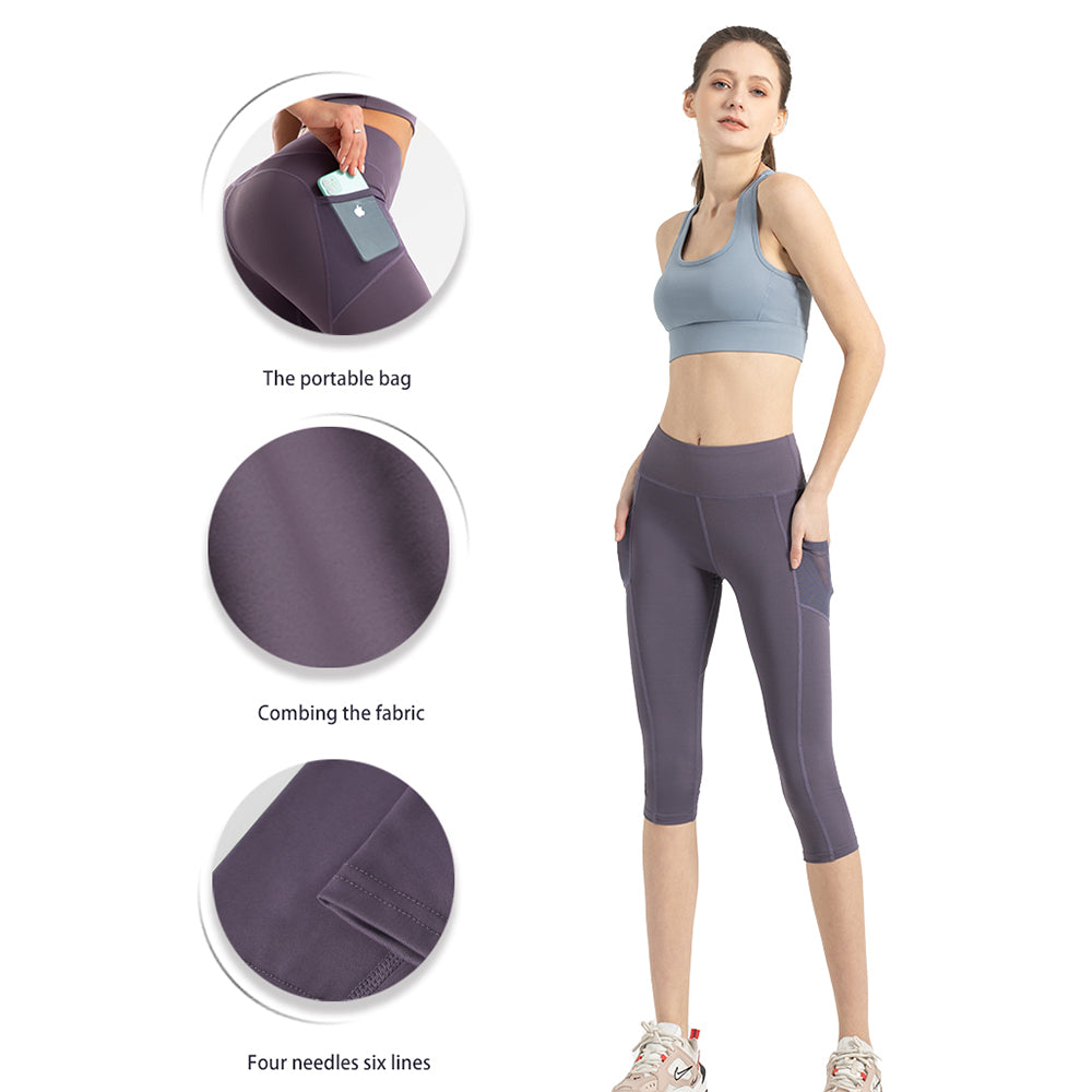 US Stock Women's High Waist Yoga Pants Tummy Control Workout Leggings with Pocket