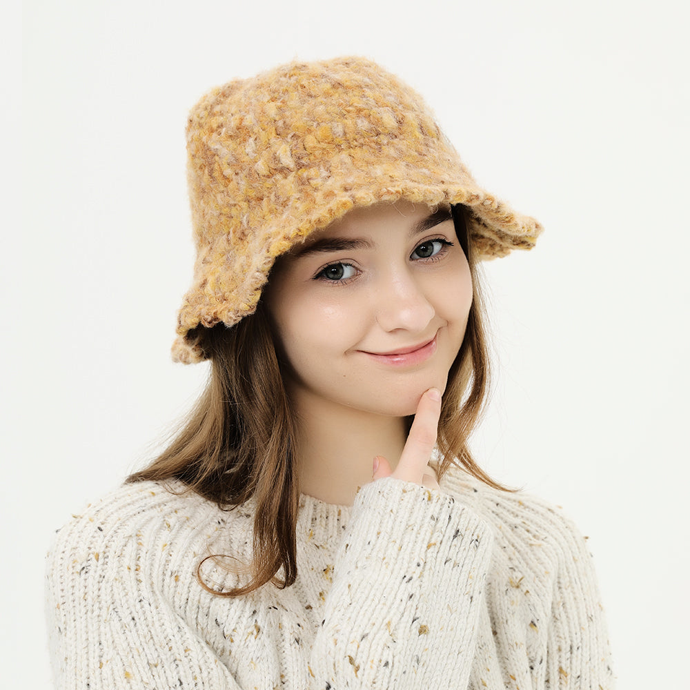 Knit Bucket Hat Winter Warm Stretchy Knitted Fisherman Cap