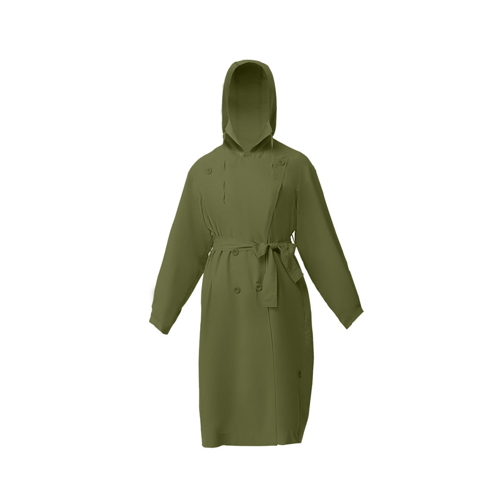 army-green hooded trench coat