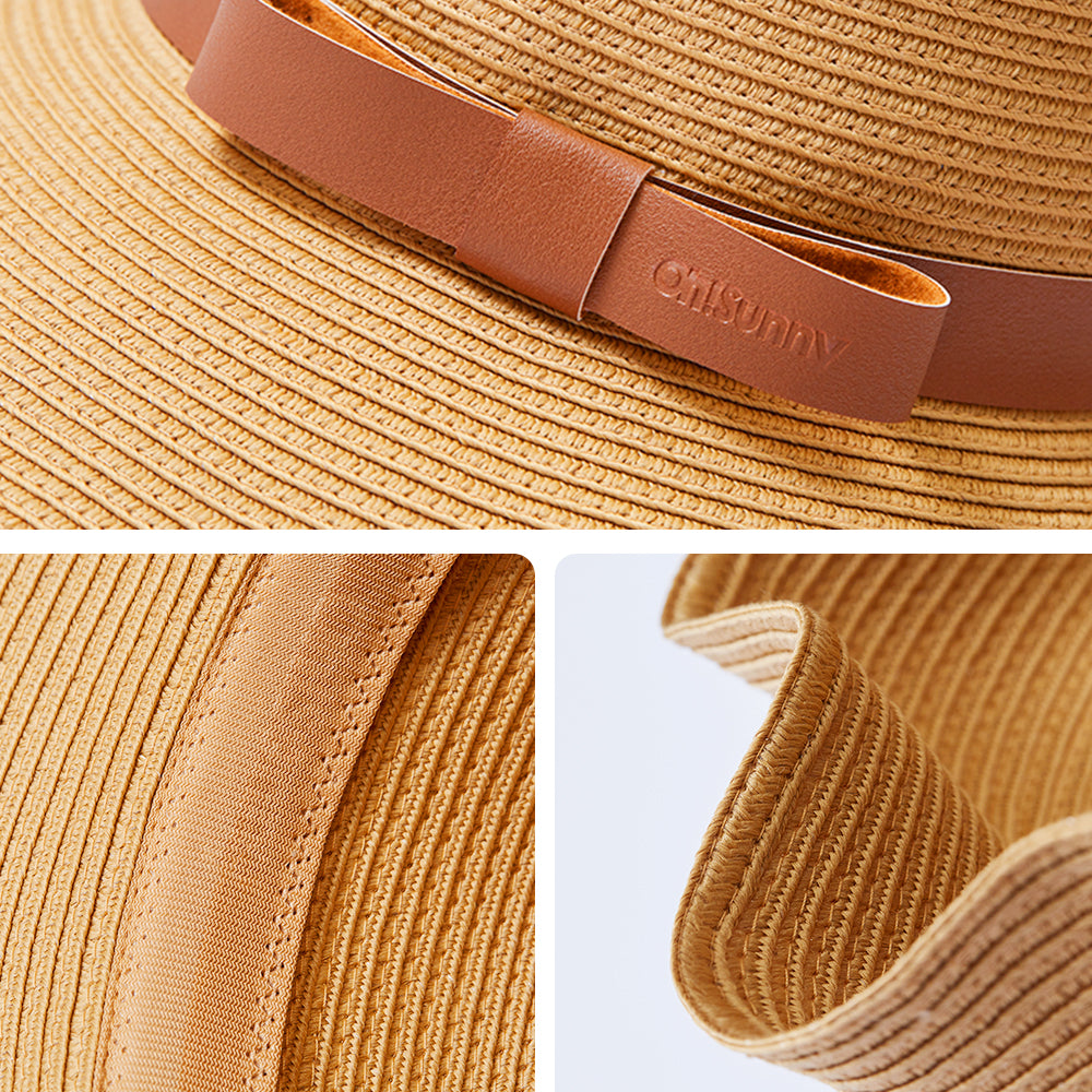 Women's Dome Summer Straw Hat UV Protection Wide Brim Sun Beach Cap