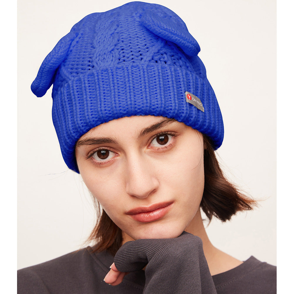Women's Bear Ears Beanie Hat Stretchy Warm Cute Knit Cap