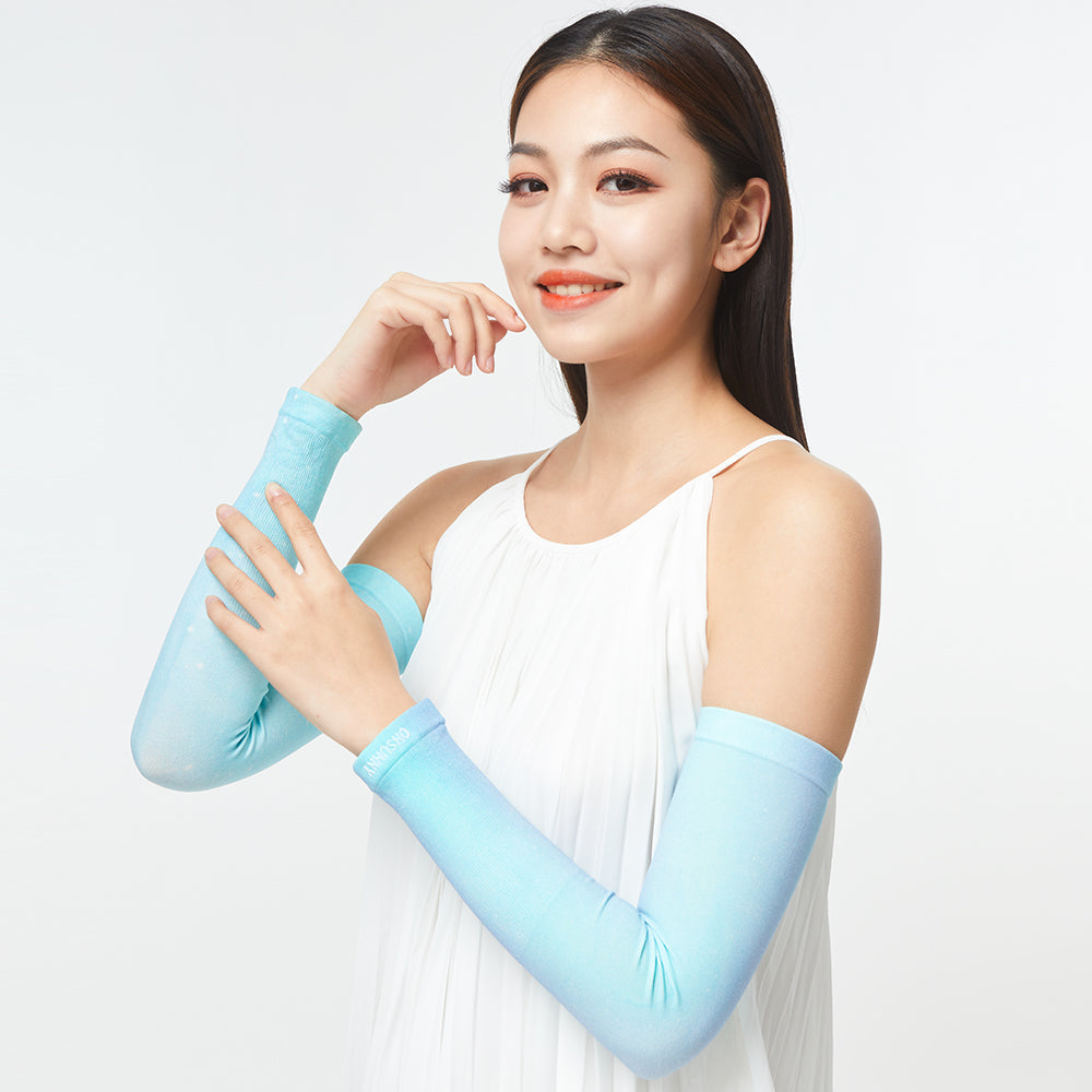 Women's Cooling Sports Compression Quick Dry UV Sun Protection Gardient Arm Sleeves UPF 50+