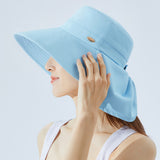 Women's Sun Protection Fishing Hat Wide Brim Bucket Cap with Neck Flap