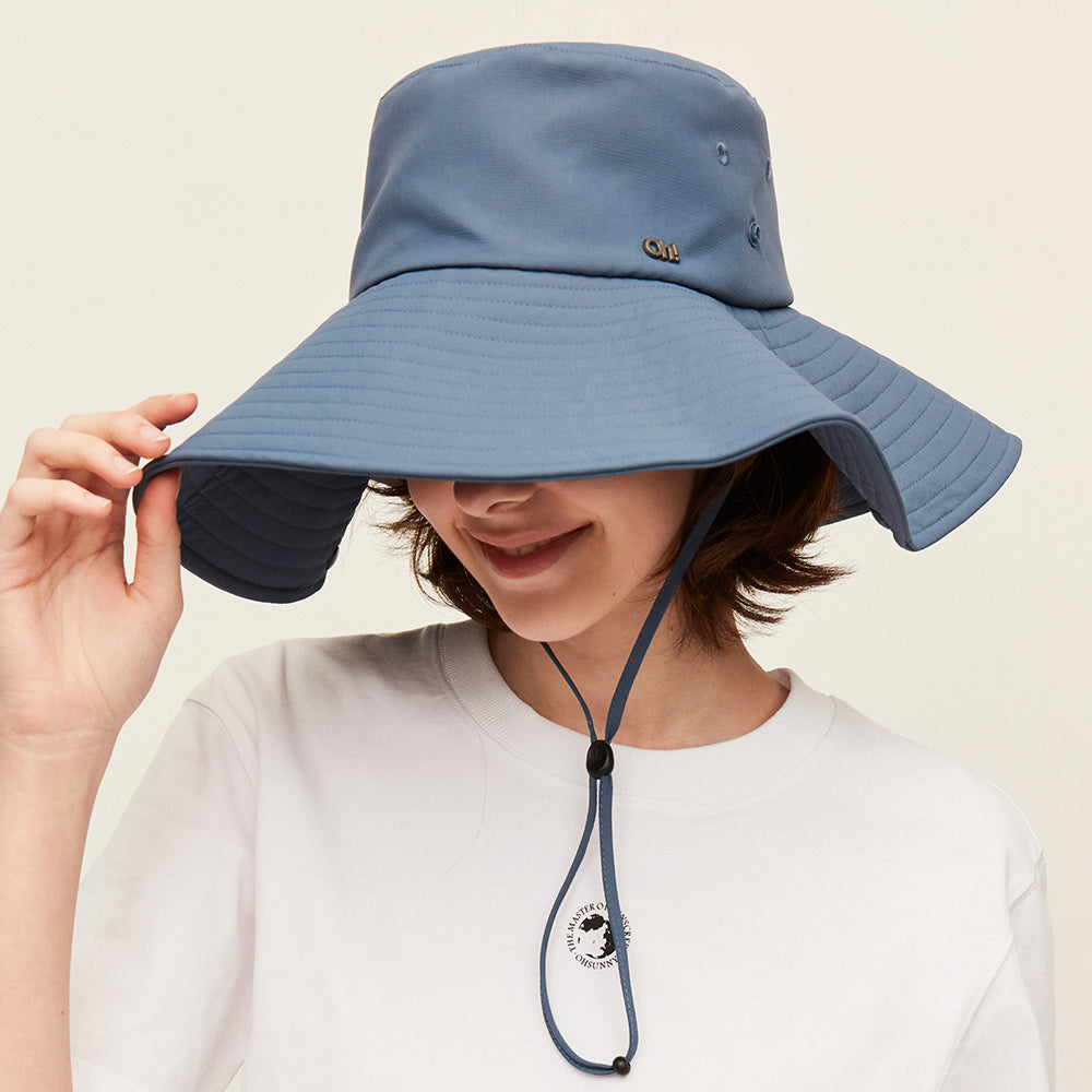 US Stock Unisex Extra Large Brim Sun Bucket Hat with Adjustable Windproof Rope